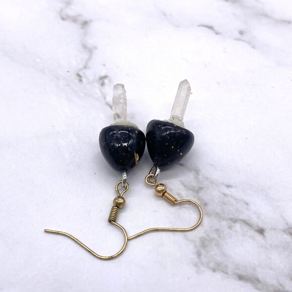 Black Mushroom Quartz Crystal earrings - Picture 8 of 9